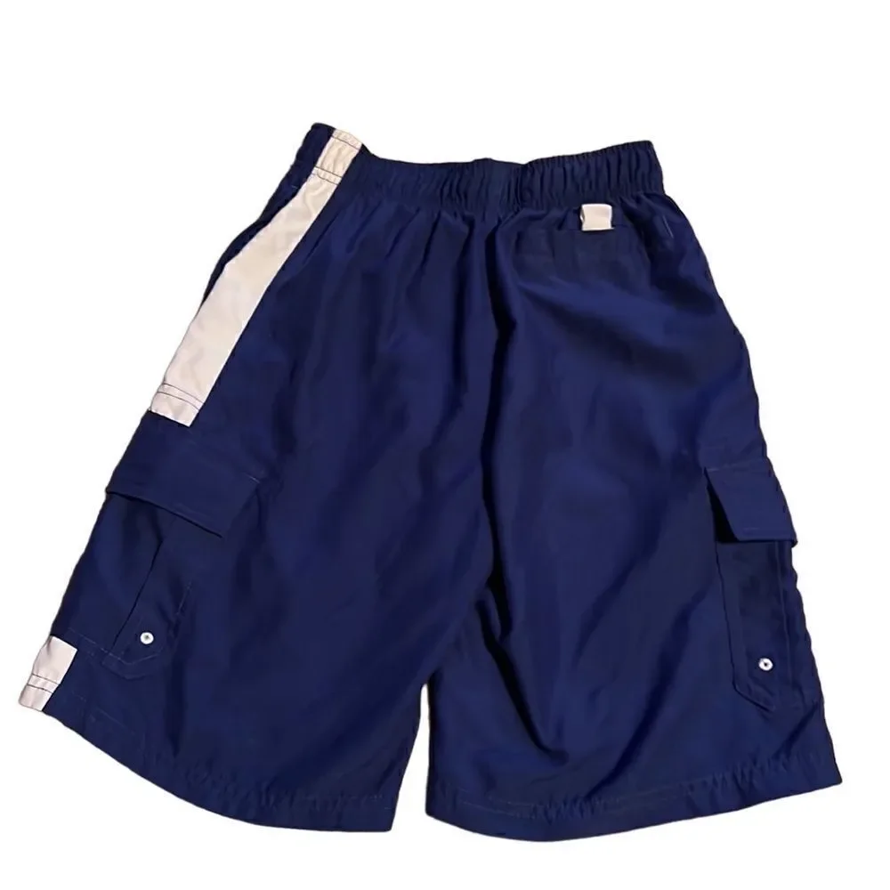 O’Rageous Boys M 10-12 Navy & White Swim Trunk Board Shorts with White Stripe